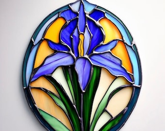 Handcrafted Stained Glass Iris Suncatcher: Purple Floral Window Decor