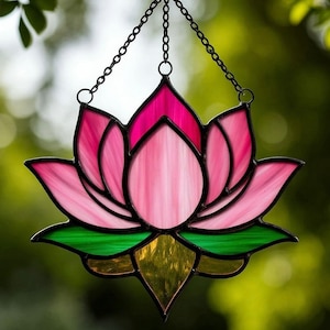 Stained Glass Lotus Flower Suncatcher: Handcrafted Boho Window Decor