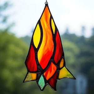 Handmade Stained Glass Fire Flame Suncatcher Passionate Red Orange Yellow Glass Art Romantic Anniversary Gift Fiery Love Flame Window Decor