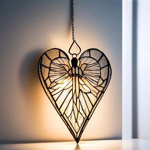 Stained Glass Angel heart Suncatcher Handcrafted Guardian Angel Spiritual Window Hanging Unique Gift Loved Memorial Ornament Heavenly Art