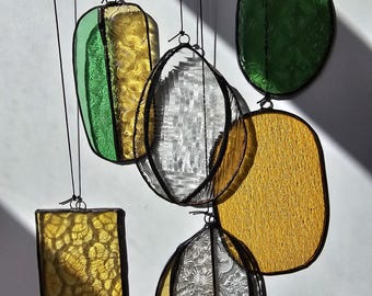 Modern Stained Glass Mobile – Art Deco Style Colorful Suncatcher, Contemporary Window Decor
