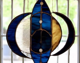 Gebrandschilderd glas maanstanden zonnevanger: hemels boho raam hangend
