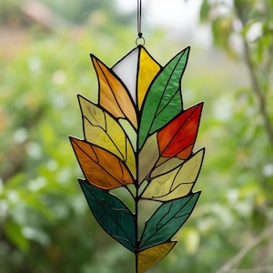 Stained Glass Branch Suncatcher: Handmade Leafy Window Decor