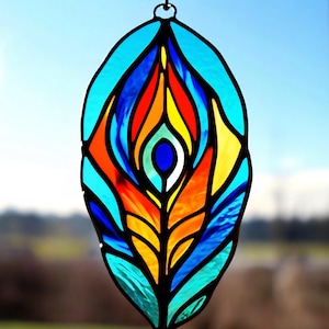 Stained Glass Peacock Feather Suncatcher: Boho Window Decor