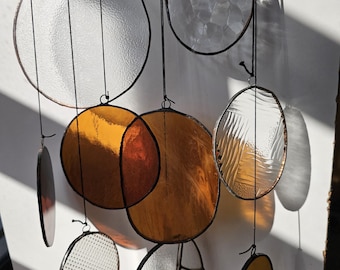 Modern Stained Glass Mobile – Art Deco Style Colorful Suncatcher, Contemporary Window Decor