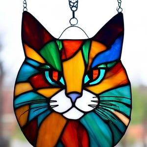 Handmade Stained Glass Cat Suncatcher: Rainbow Window Decor
