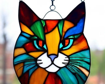 Handmade Stained Glass Cat Suncatcher: Rainbow Window Decor
