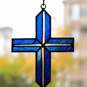 Handcrafted Stained Glass Cross, Decorative Accent Unique Gift, Illuminated Christian Cross, Religious Art, Stylish Religious Decor for Home