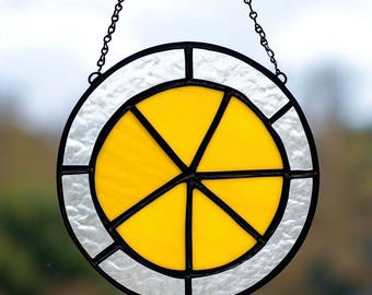 Stained Glass Lemon Suncatcher: Handmade Citrus Kitchen Window Decor