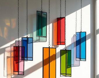 Modern Stained Glass Mobile – Art Deco Style Colorful Suncatcher, Contemporary Window Decor