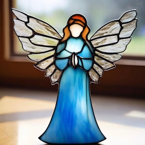Stained Glass Angel Suncatcher Handcrafted Guardian Angel Spiritual Window Hanging Unique Gift for Loved Ones Memorial Ornament Heavenly Art