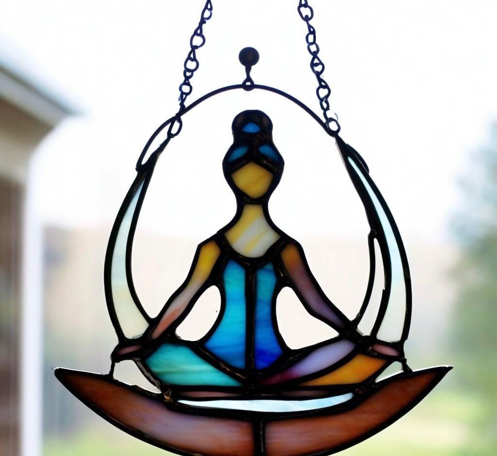 Gebrandschilderd glas lotushouding zonnevanger: yoga-meditatie zen-decor