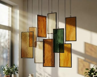 Custom Stained Glass Mobile,  Art Deco Style Colorful Suncatcher, Window Decor