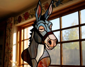 Atrapasol de burro de vitral: decoración rústica para ventanas hecha a mano