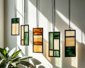 Modern Stained Glass Mobile – Art Deco Style Colorful Suncatcher, Contemporary Window Decor