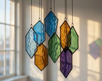 Modern Stained Glass Mobile – Art Deco Style Colorful Suncatcher, Contemporary Window Decor