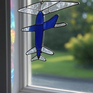 Stained Glass Airplane Suncatcher: Handmade Aviation Decor