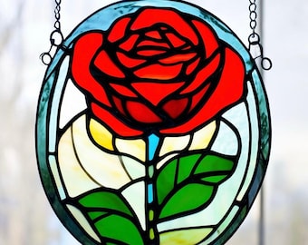 Handmade Stained Glass Rose Suncatcher: Floral Window Ornament