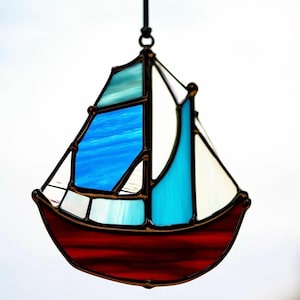 Stained Glass Sailing Ship: Handcrafted Nautical Window Hanging