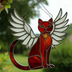 Stained Glass Angel Cat Suncatcher: Memorial Pet Loss Gift