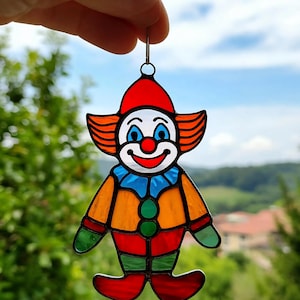 Stained Glass Clown Suncatcher: Handmade Circus Jester Window Hanging