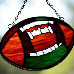 Stained Glass American Football Ball Handmade Suncatcher, Sports Decor, Unique Gift for Football Fans, Man Cave, Coach Gift, Gamer Room Art