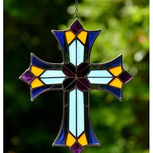 Handcrafted Stained Glass Cross Unique Christian Home Decor Colorful Religious Wall church Perfect Gift suncatcher Faith Spirituality Lover