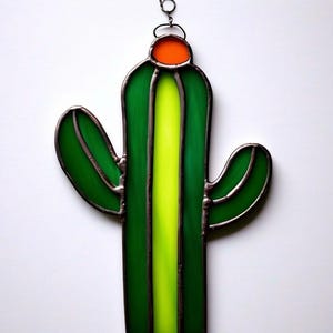 Handcrafted Stained Glass Cactus Suncatcher: Green Window Decor