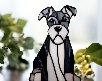 Stained Glass Schnauzer Suncatcher: Handmade Dog Portrait, Home Decor