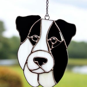 Stained glass dog suncatcher handmade decorative piece home decor perfect gift for dog lovers and art enthusiasts unique and vibrant design
