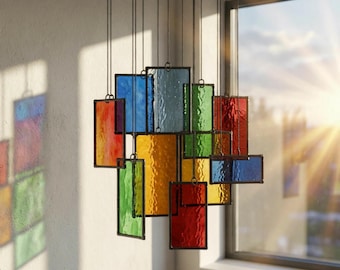 Modern Stained Glass Mobile – Art Deco Style Colorful Suncatcher, Contemporary Window Decor