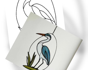 Heron Stained Glass Pattern PDF – Digital Download, Bird Suncatcher Template