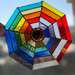 Handmade Stained Glass Suncatcher: Colorful Geometric Window Hanging