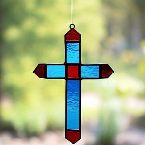 Stained Glass Cross Suncatcher: Unique Religious Wall Art