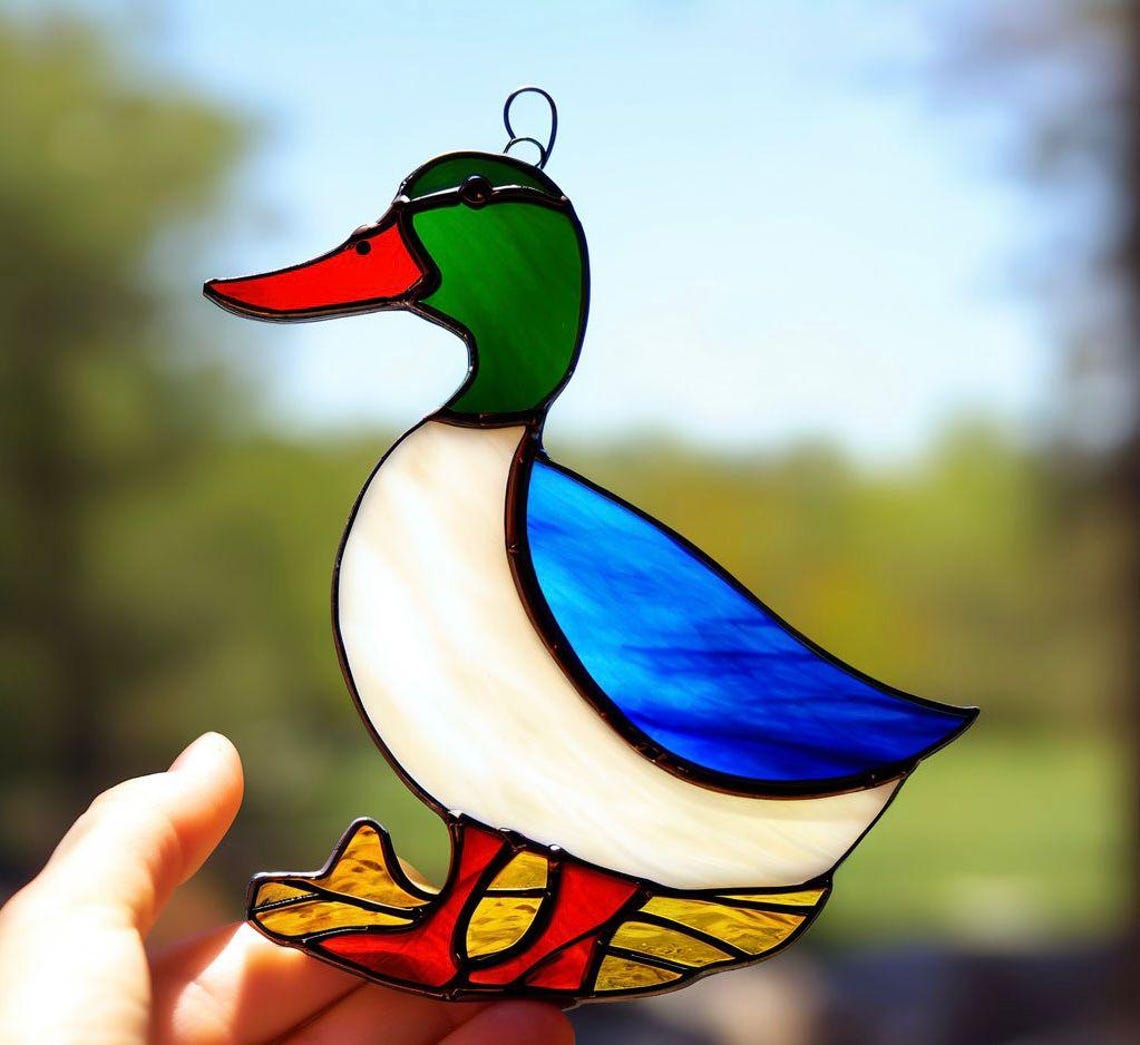 Window Duck Handmade Stained Glass Mallard Duck Suncatcher: Rustic Window ...