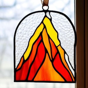 Handmade Stained Glass Mountain Suncatcher: Rustic Home Decor Gift