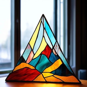 Handmade Stained Glass Mountain Suncatcher: Nature-Inspired Window Art