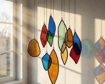 Modern Stained Glass Mobile – Art Deco Style Colorful Suncatcher, Contemporary Window Decor