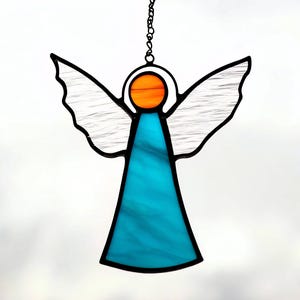 Stained Glass Angel Suncatcher Guardian Angel Window Hanging – Handmade Spiritual Decor – Memorial Gift Heavenly Glass Art – Angel Ornament