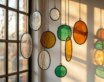 Modern Stained Glass Mobile – Art Deco Style Colorful Suncatcher, Contemporary Window Decor