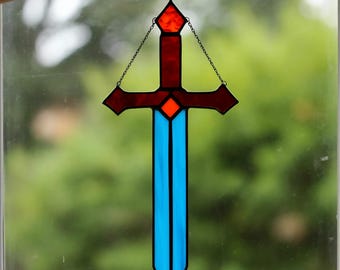 Handmade Stained Glass Sword Suncatcher, Fantasy Medieval Decor