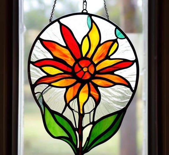 Acchiappasole in vetro colorato fatto a mano con girasole e