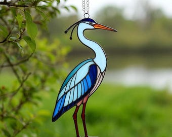 Stained Glass Heron Suncatcher: Handcrafted Bird Window Decor