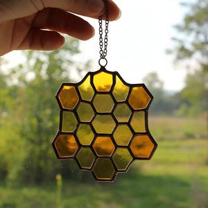 Buntglas Bienenwaben Sonnenfänger: Handgemachte Bienen Liebhaber Fenster Dekoration