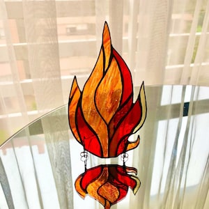 Handmade Stained Glass Fire Colorful Flame Suncatcher Vibrant Home Decor Unique Window Hanging, Modern Glass Art Perfect Gift for Fire lover