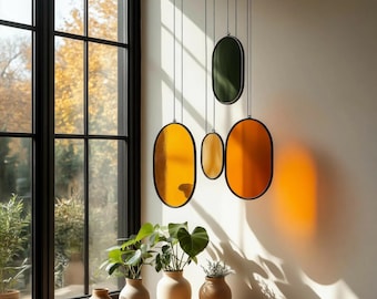Modern Stained Glass Mobile – Art Deco Style Colorful Suncatcher, Contemporary Window Decor