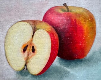 Apples Original Oil Painting, Still Life Artwork, Red Apple Painting, Fruit Wall Art, Kitchen Decor, Original Food Art