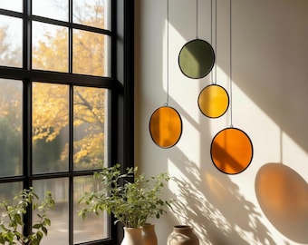 Modern Stained Glass Mobile – Art Deco Style Colorful Suncatcher, Contemporary Window Decor