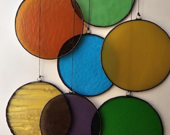 Custom Stained Glass Mobile,  Art Deco Style Colorful Suncatcher, Window Decor