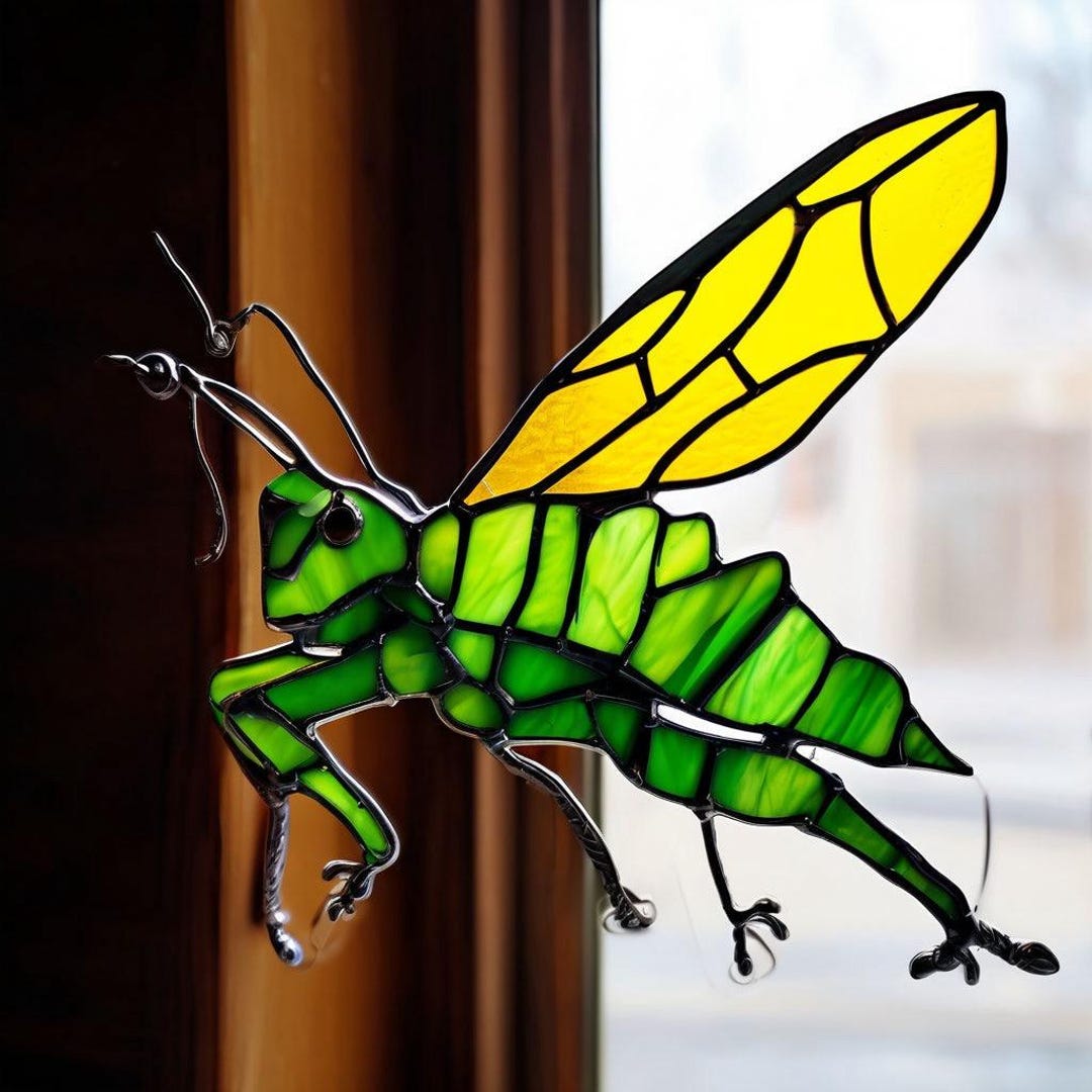 Handmade Stained Glass Grasshopper Suncatcher: Colorful Window Art - Etsy